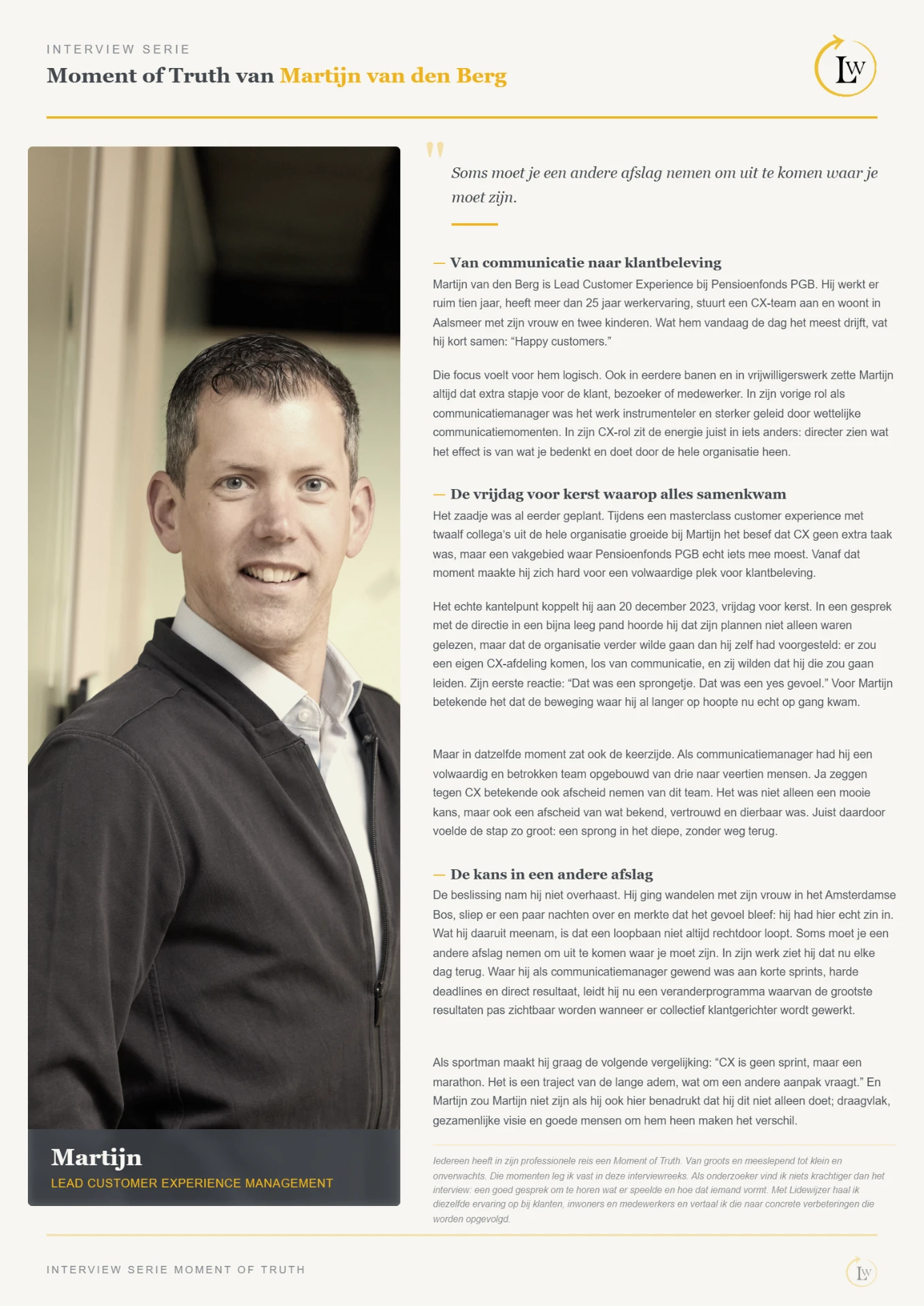 Moment of Truth interview met Martijn van den Berg, Lead Customer Experience Management, Pensioenfonds PGB