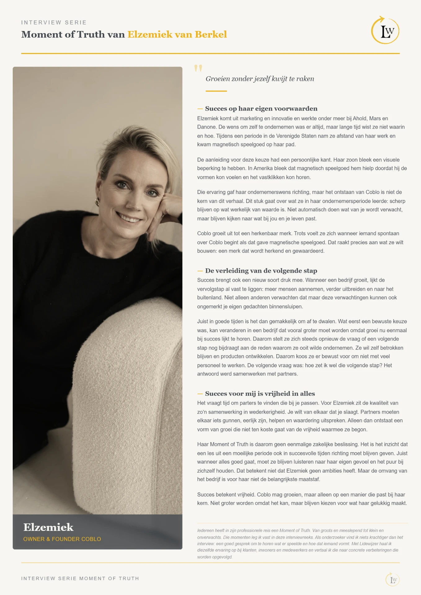 Moment of Truth interview met Elzemiek van Berkel, Owner & Founder, Coblo
