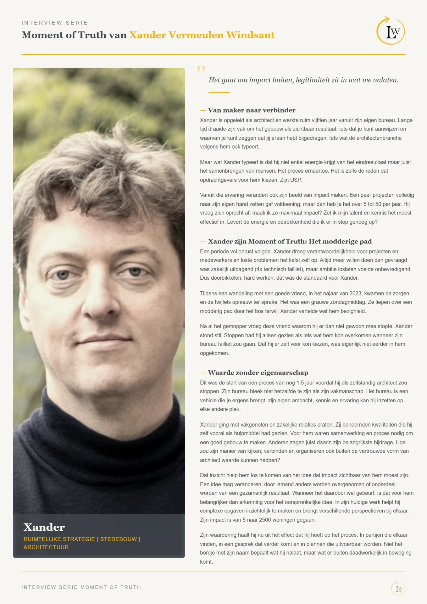 Moment of Truth interview met Xander Vermeulen Windsant, Ruimtelijke strategie, stedenbouw en architectuur