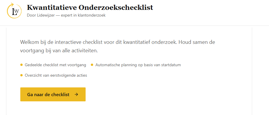 Header van de online projectomgeving: Kwantitatieve Onderzoekschecklist door Lidewijzer